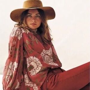 Payal Pratap For Anthropologie Rhododendron Size 4 Dusty Brick Red Sheer Blouse